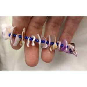 Beachy shell bracelet blue seed beads stretch boho surfer handmade